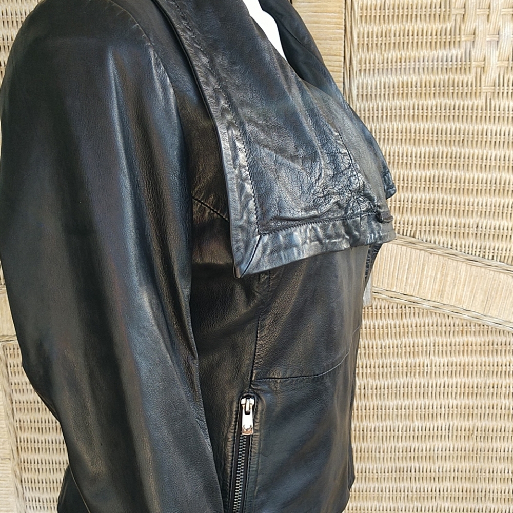 COMING NWT LEATHER Bod & Christensen Classic BLACK LEATHER  Moto Jacket - Picture 4 of 8